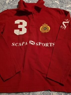 4/$70 Deal! Vintage Red Long-Sleeve SCAPA Sports Polo with Embroidered Crest